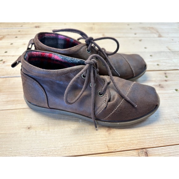BOBS from Skechers Women's Brown Ankle Boots Lace-up Comfort Casual Shoes 6 - Picture 1 of 5